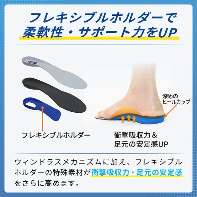 フレキシブルホルダーで柔軟性・サポート力をUP